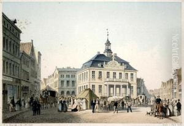 Rathhausmarkt In Altona Oil Painting by Wilhelm Heuer