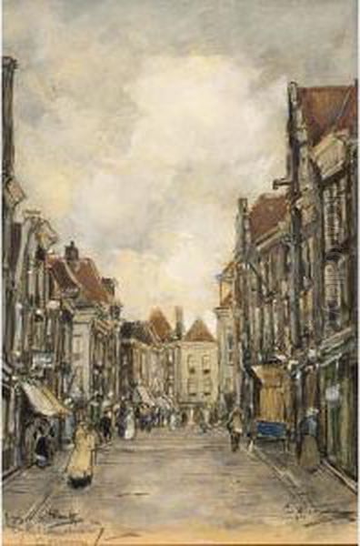 A View Of The Gasthuisstraat, Gorichem Oil Painting by Herman Heuff