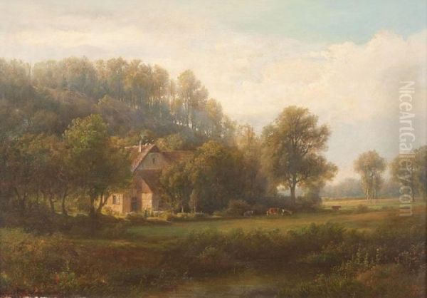 Gehoft Am Waldesrand Oil Painting by Friedrich Heunert