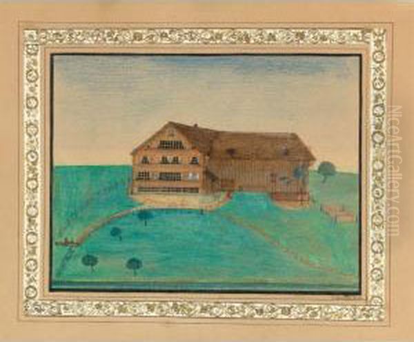 Bauernhaus Bei Herisau 
 Farm House Near Herisau Oil Painting by Johann Jakob Heuscher