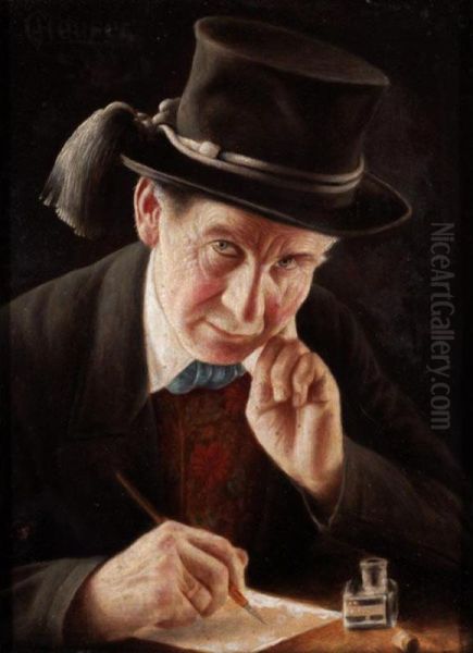 Portrait Of A Gentleman Writing A Letter Oil Painting by Carl Heuser