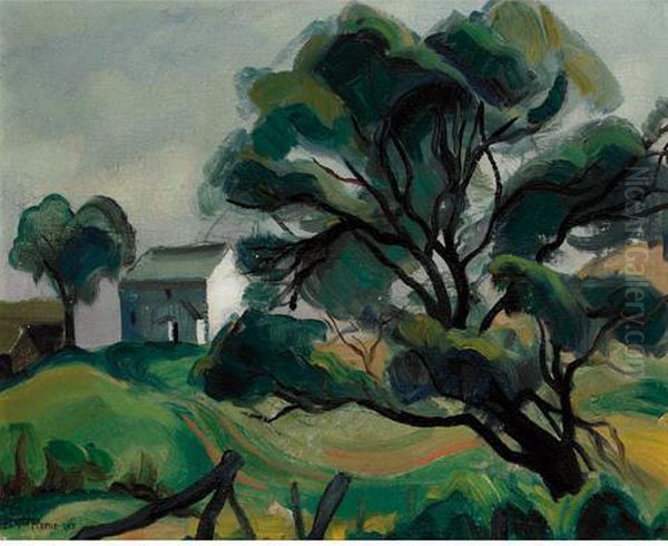 Farm House In The Hills Oil Painting by Prudence Heward