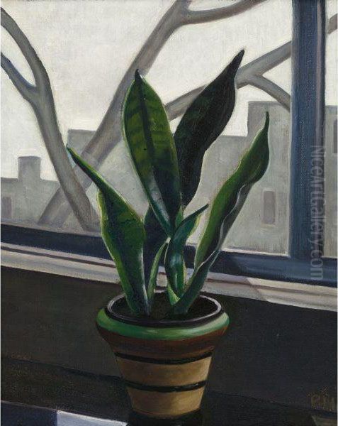 Still Life Of A Plant On A Window Sill Oil Painting by Prudence Heward