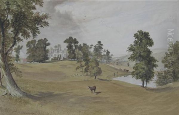 Country House In A Wooded Park Oil Painting by Henry Hewitt