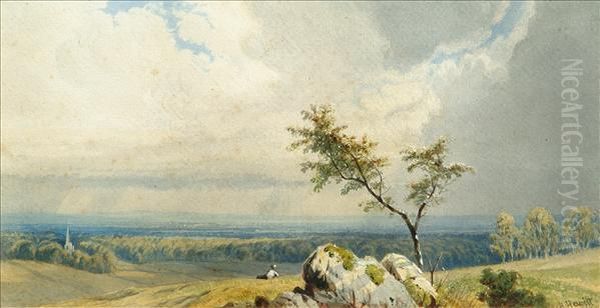 Landscape Withforeground Tree Oil Painting by Henry Hewitt