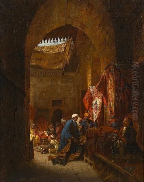 The Carpet Bazaar, Cairo Oil Painting by Otto Johann Heinrich Heyden