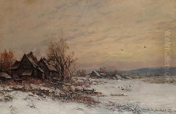 Winter Landscape Oil Painting by Friedrichjosef Nicolai Heyendahl