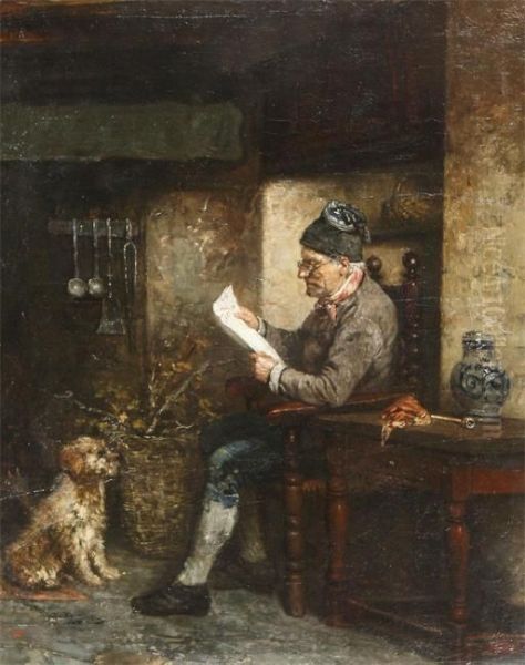 Interior With Man, Reading The Paper Oil Painting by Heyermans