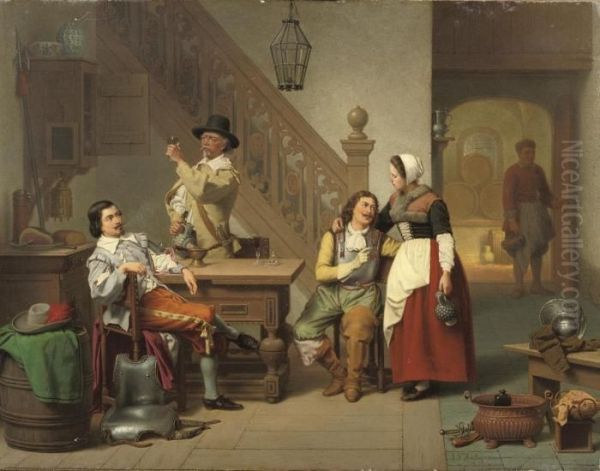 At The Tavern Oil Painting by Gustaaf Antoon F. Heyligers