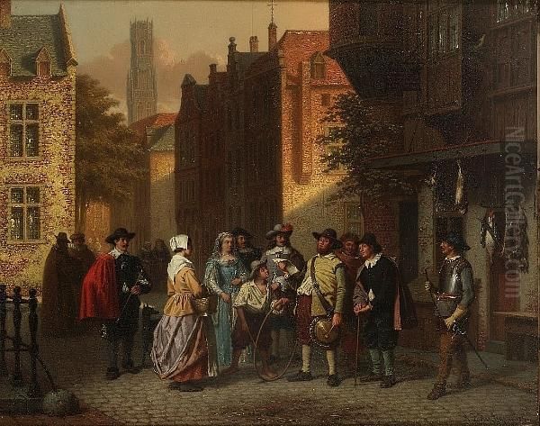 The Town Crier, Bruges Oil Painting by Gustaaf Antoon F. Heyligers