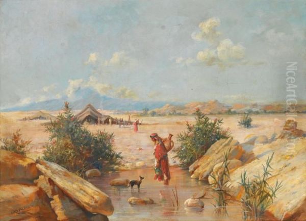 Campement Dans Le Desert Oil Painting by Joseph Heymann