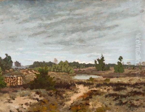 Paysage De Lande A Bruyere Oil Painting by Adriaan Jozef Heymans