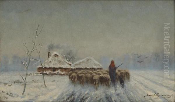 Retour Du Troupeau De Moutons Dans Oil Painting by Jozef Heymans