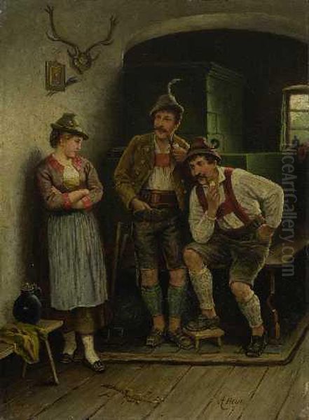 Unterhaltung In Der Stube. Oil Painting by Auguste Heyn