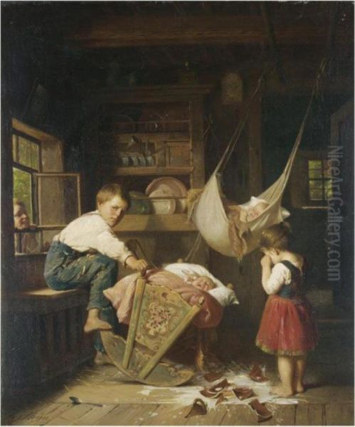 Crying Over Spilt Milk Oil Painting by Auguste Heyn