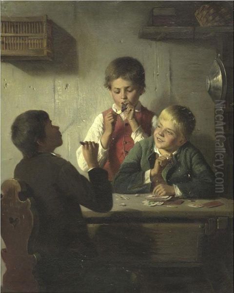 The Young Smokers Oil Painting by Auguste Heyn