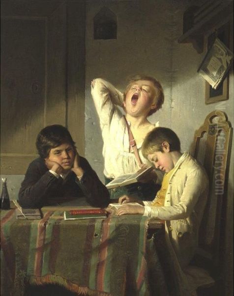 Bored With Lessons Oil Painting by Auguste Heyn