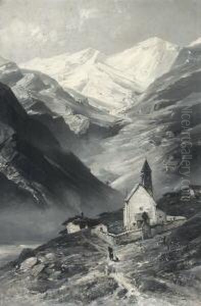 Kirchlein Im Hochgebirge. Oil Painting by Carl Heyn