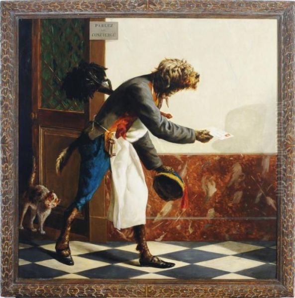 The Canine Concierge Oil Painting by Louis Robert Heyrault