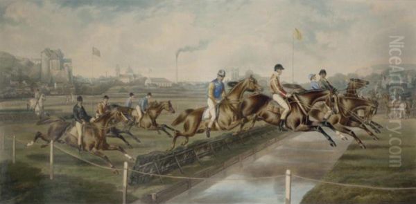 Le Grand Steeple Chase De Dieppe De 1856 Oil Painting by Louis Robert Heyrault