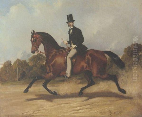 Promenade A Cheval Oil Painting by Louis Robert Heyrault