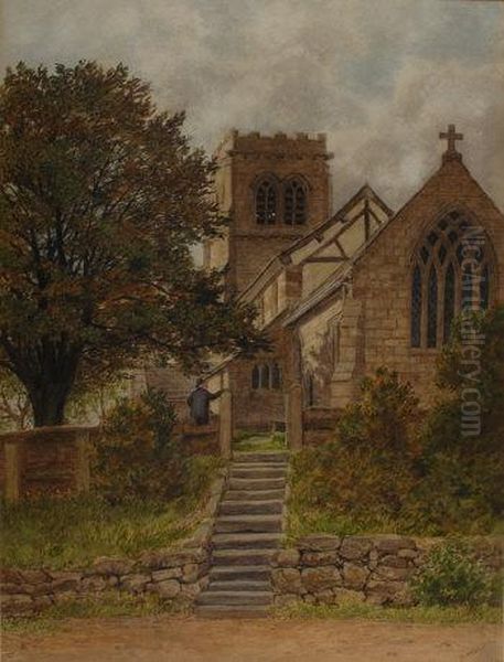 Figure In A Churchyard Oil Painting by Ward Heys