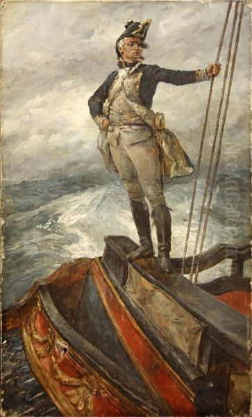 Naval Captain On The Poop Deck Taffrail Oil Painting by William Heysmann Overend