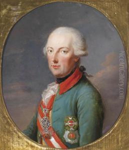 Portrait Of Emperor Joseph Ii In A Chevaux Legersuniform Oil Painting by Joseph Hickel