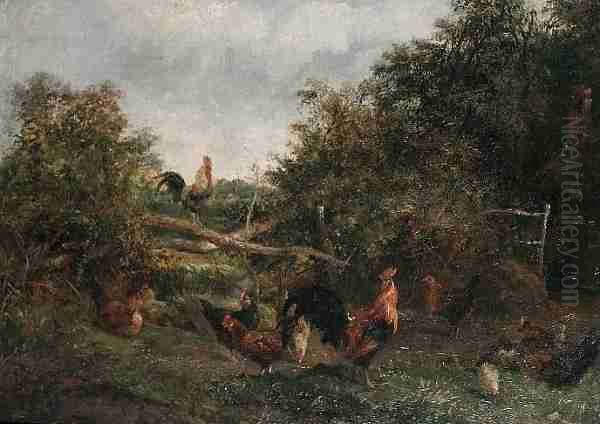 Chickens In A Meadow Oil Painting by George Arthur Hicken