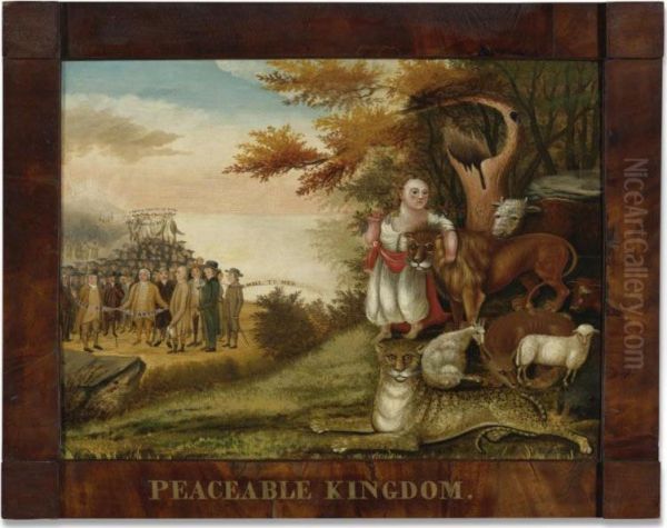 Peaceable Kingdom Of The Banner Oil Painting by Edward Hicks