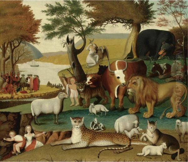 The Peaceable Kingdom With The Leopard Of Serenity Oil Painting by Edward Hicks