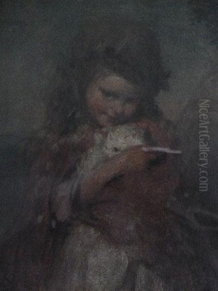 Girl With Kitten Oil Painting by George Elgar Hicks