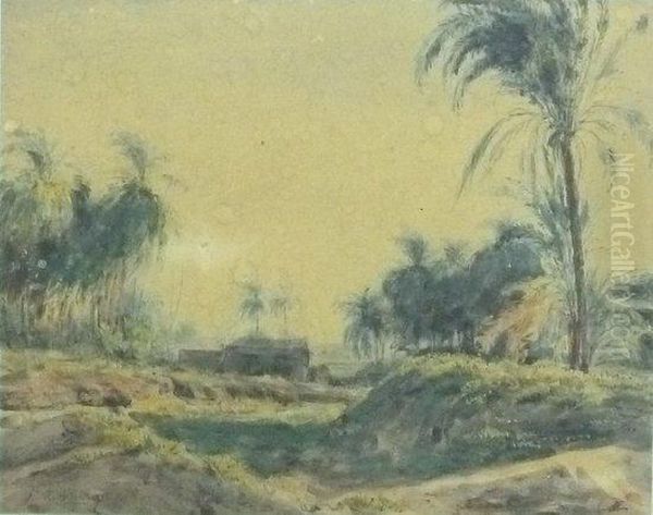 Tropical Landscape With Palm Trees Oil Painting by Felix Resurreccion Hidalgo Y Padilla