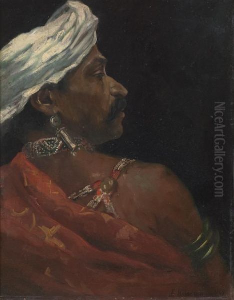 Portrait D'undignitaire Au Turban Blanc Oil Painting by Friedrich Peter Hiddemann