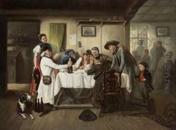 Die Flasche Sekt: Oil Painting by Friedrich Peter Hiddemann