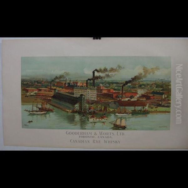 Gooderham & Worts Ltd., Toronto. Canada. Canadian Rye Whisky Oil Painting by Arthur H. Hider