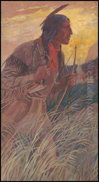 Indian Trapper Oil Painting by Arthur H. Hider