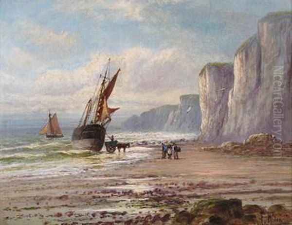 Ships At Anchor On The Dorset Coast Oil Painting by Frank Hider