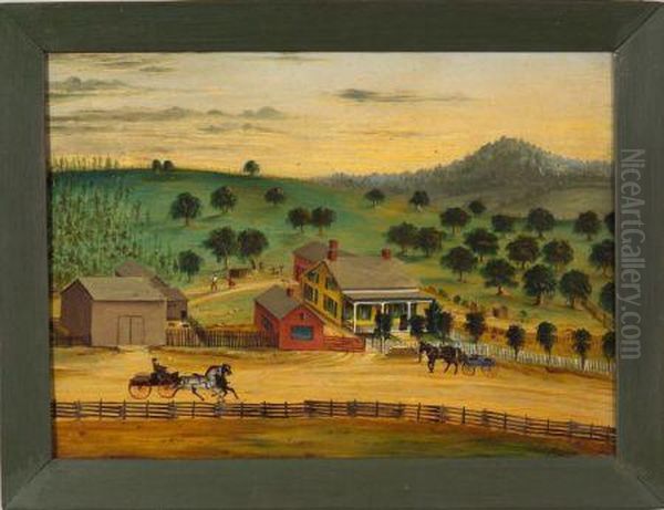 Farm Scene. Oil Painting by Joseph H. Hidley