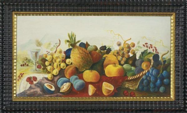 A Still-life With Fruit And Mountains Oil Painting by Joseph H. Hidley