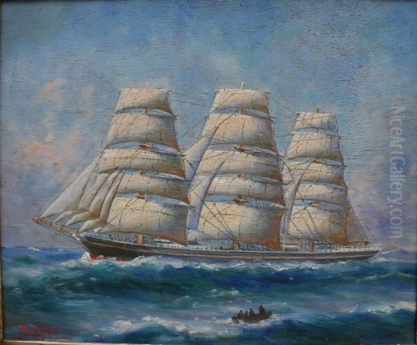 Trois-mats Sous Voiles Oil Painting by Eugene Hiebolt