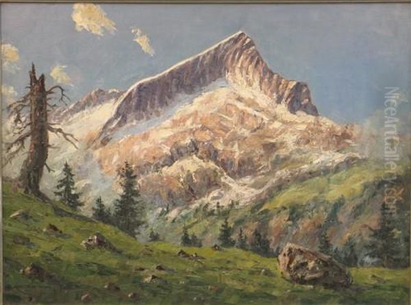 Blick Auf Ein Hochgebirgsmassiv Oil Painting by Franz Hienl-Merre