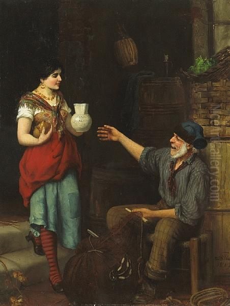 A Pause For Refreshment Oil Painting by M. Hifter