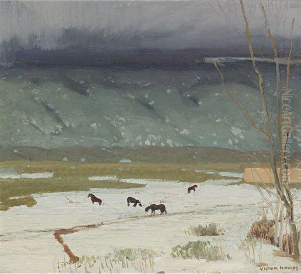 Winter Fields (pinion Trees) Oil Painting by Victor, William Higgins