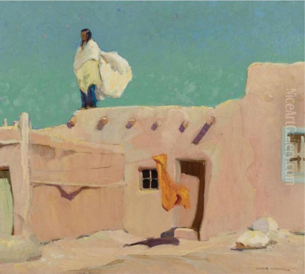 Summer Day, Taos Pueblo (the Sentinel) by Victor, William Higgins