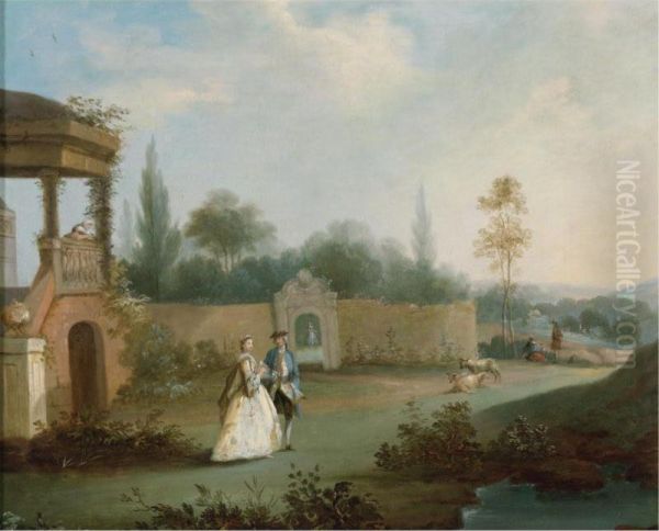 Elegant Figures Strolling In A Park Oil Painting by Anthony Highmore