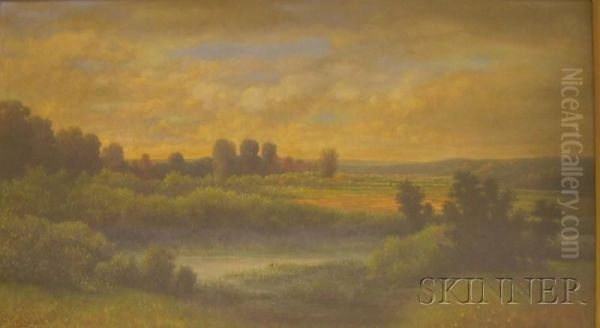 Water Meadow At Sunset. Oil Painting by Charles Highwood