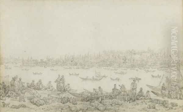 Seraglio Point Seen From Galata Oil Painting by Jean-Baptiste Hilaire