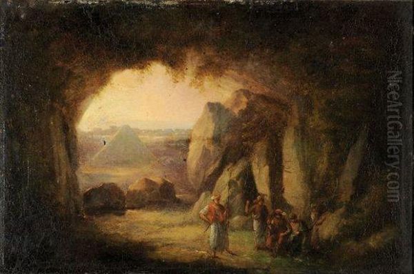 Personnages Dans Une Grotte Oil Painting by Jean-Baptiste Hilaire