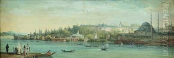 Vue De Constantinople Oil Painting by Jean-Baptiste Hilaire